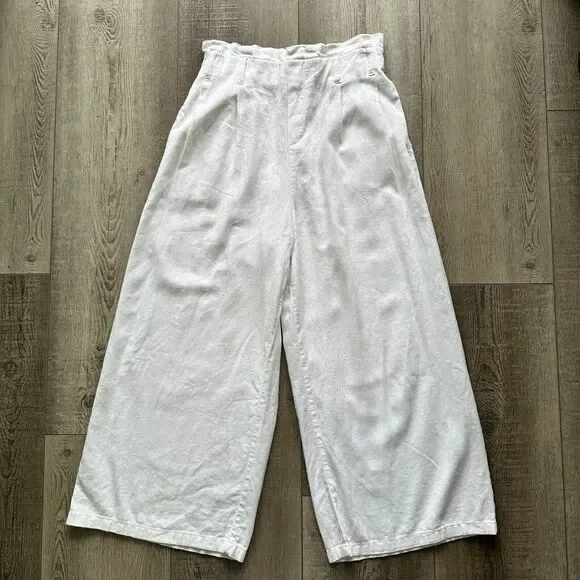 Love Tree Wide Leg Cropped Trouser Pants Elastic Waist Pockets Linen Blend Sz M - Picture 1 of 6